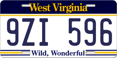 WV license plate 9ZI596