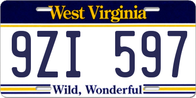 WV license plate 9ZI597