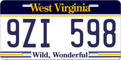 WV license plate 9ZI598