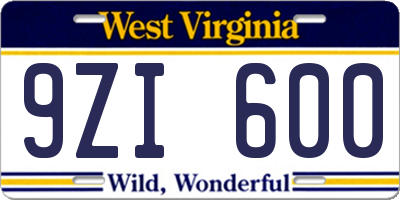 WV license plate 9ZI600