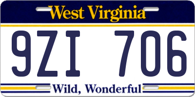 WV license plate 9ZI706