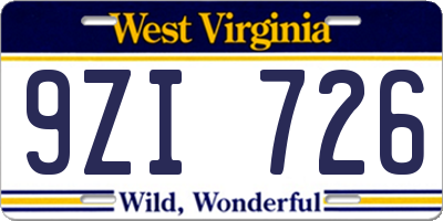 WV license plate 9ZI726