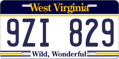 WV license plate 9ZI829