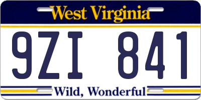 WV license plate 9ZI841