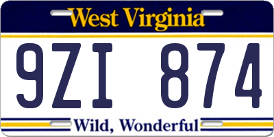 WV license plate 9ZI874