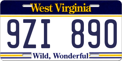 WV license plate 9ZI890