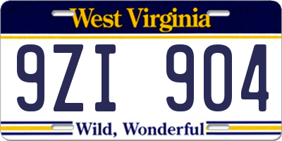 WV license plate 9ZI904