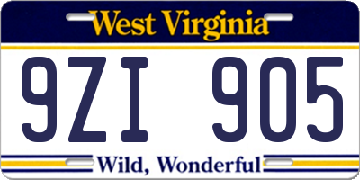 WV license plate 9ZI905
