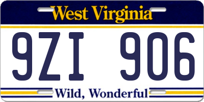WV license plate 9ZI906