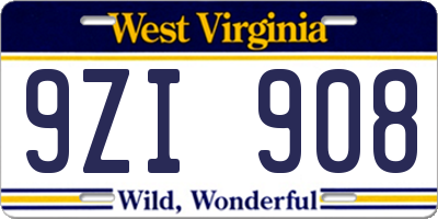 WV license plate 9ZI908