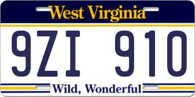 WV license plate 9ZI910
