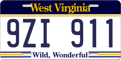 WV license plate 9ZI911