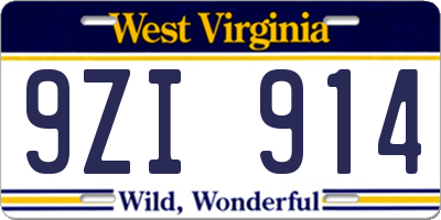 WV license plate 9ZI914