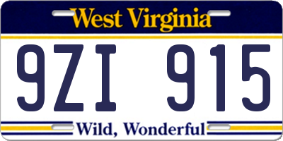 WV license plate 9ZI915