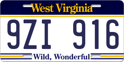 WV license plate 9ZI916
