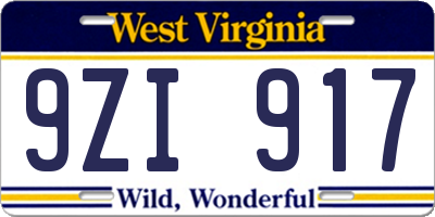 WV license plate 9ZI917