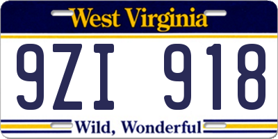WV license plate 9ZI918