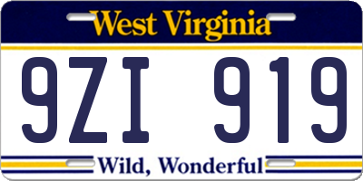 WV license plate 9ZI919