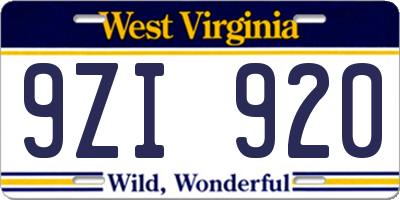 WV license plate 9ZI920