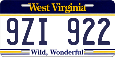 WV license plate 9ZI922