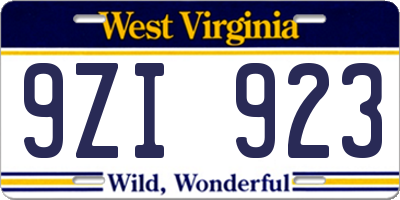 WV license plate 9ZI923