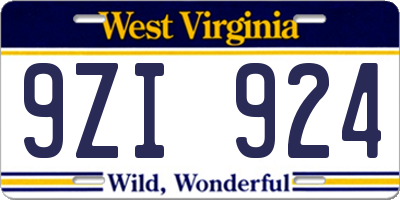 WV license plate 9ZI924