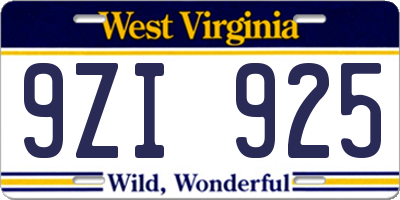 WV license plate 9ZI925