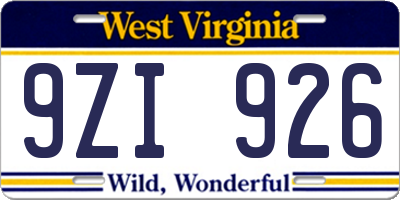 WV license plate 9ZI926