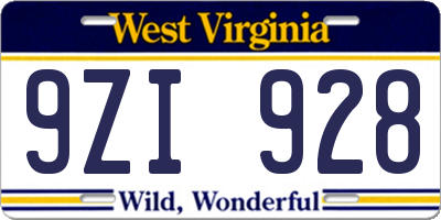 WV license plate 9ZI928