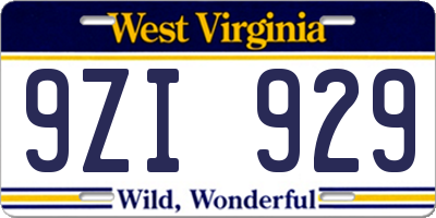 WV license plate 9ZI929