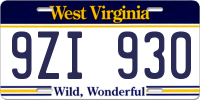 WV license plate 9ZI930