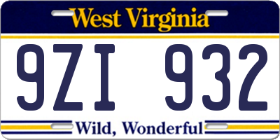 WV license plate 9ZI932