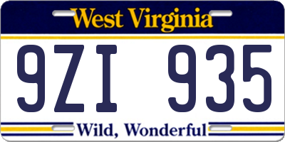 WV license plate 9ZI935