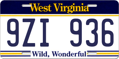 WV license plate 9ZI936