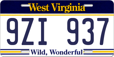 WV license plate 9ZI937