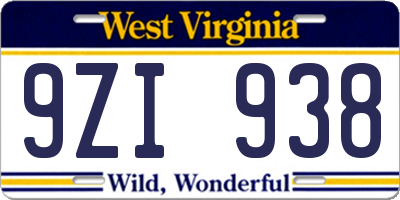 WV license plate 9ZI938
