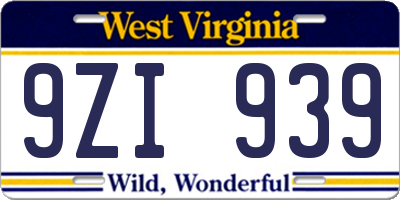 WV license plate 9ZI939