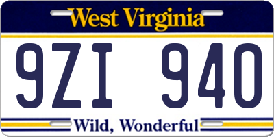WV license plate 9ZI940