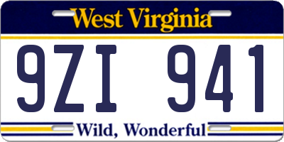 WV license plate 9ZI941