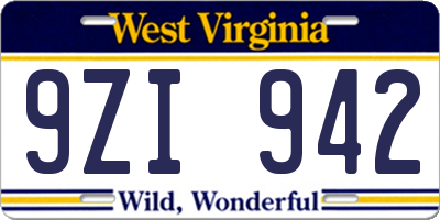 WV license plate 9ZI942