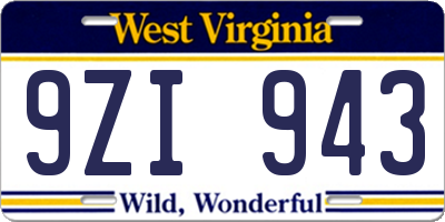WV license plate 9ZI943