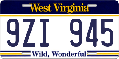 WV license plate 9ZI945