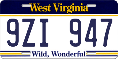 WV license plate 9ZI947