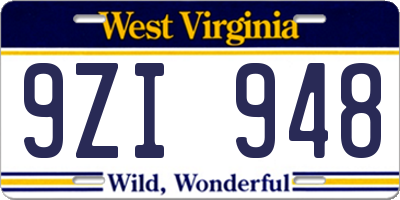 WV license plate 9ZI948