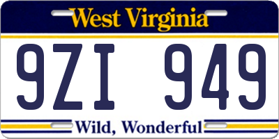 WV license plate 9ZI949