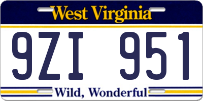 WV license plate 9ZI951