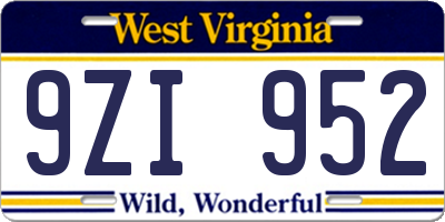 WV license plate 9ZI952