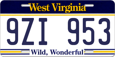 WV license plate 9ZI953