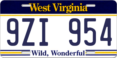 WV license plate 9ZI954