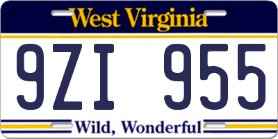 WV license plate 9ZI955